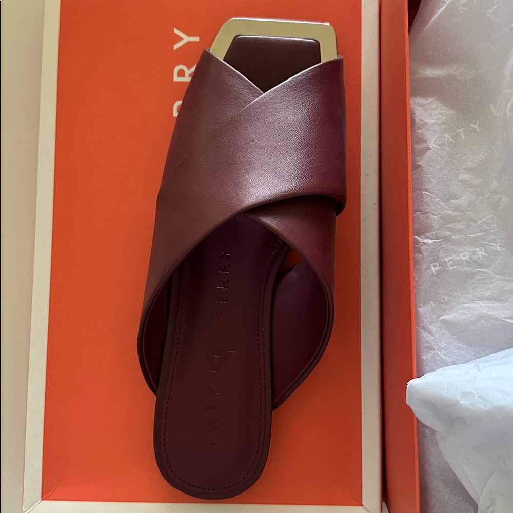 Katy Perry Collection Slides Burgundy/Cranberry slide with silver trim. - Picture 4 of 6